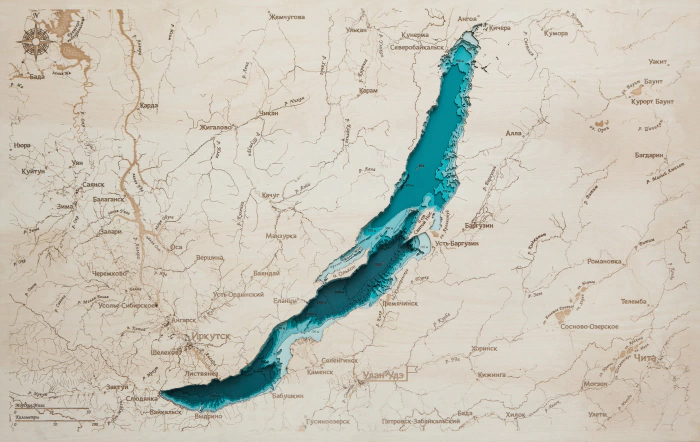 Wooden multi-layered map "Map of Lake Baikal No. 2" to order